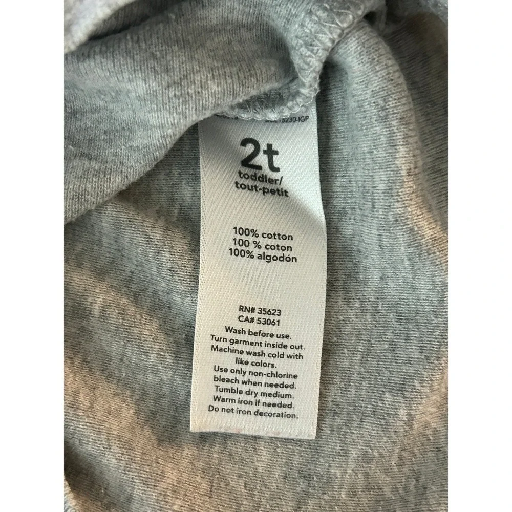 Carters Toddler 2T Gray Hippo Bird Graphic Short Sleeve T-Shirt (1285)